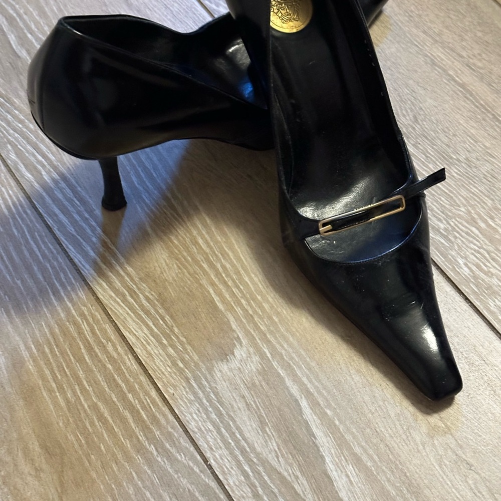 Versace Black Heels with High Stiletto and Ankle Strap